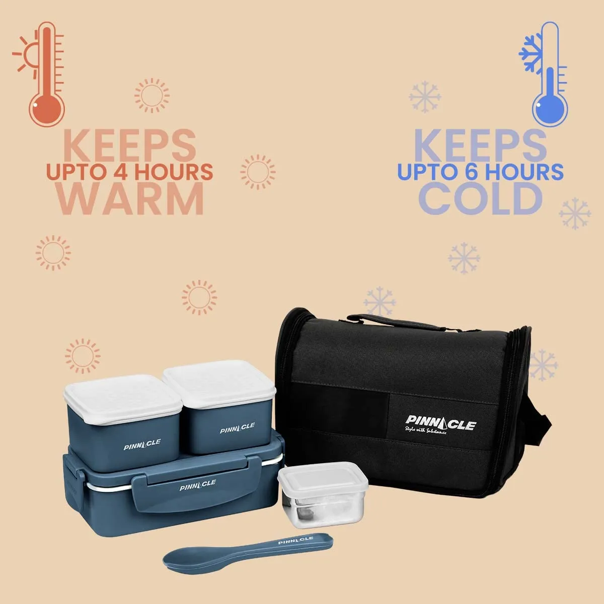 Pinnacle Prata Stainless Steel Lunch Box Kit with Insulated Bag | Lunch Box for Kids & Office Women | Lunch Box for School | Spoon & Fork Set | Leak Proof Lunch Box | 1250ml (Blue)