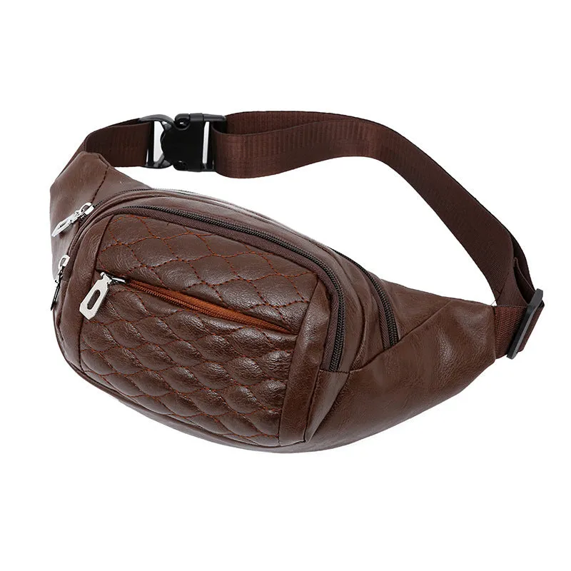 PU rhombus plaid women's casual cross-body chest bag for men outdoor travel sports waist bag large capacity mobile phone bag