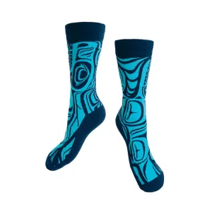 "Spirit Wolf" socks with artwork by Native artist Paul Windsor