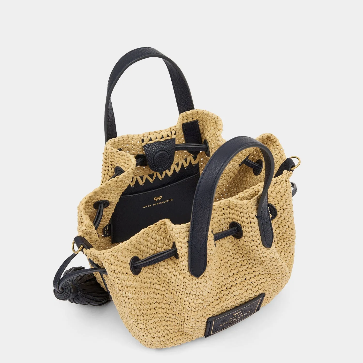 Raffia Drawstring Small Cross-body Tote