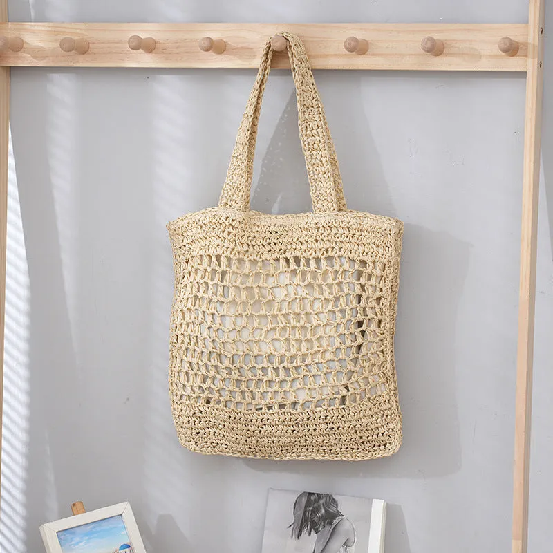 Retro Artistic Paper String Hand-Woven Beach Bag | Large Capacity