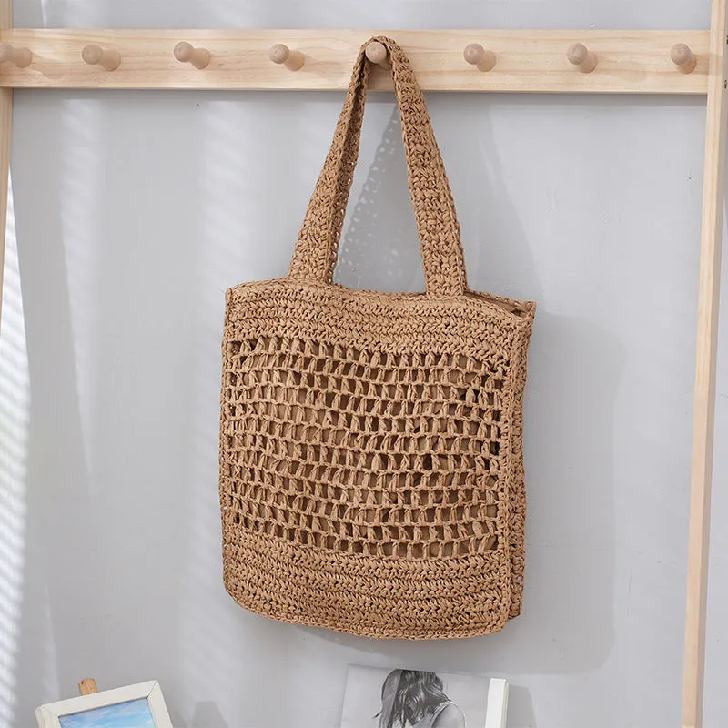 Retro Artistic Paper String Hand-Woven Beach Bag | Large Capacity