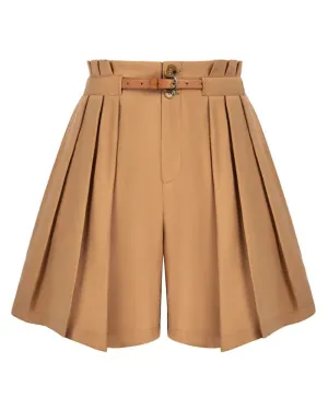 Seckill Offer⌛Wide Leg Shorts with Belt High Waist Pleated Front Shorts