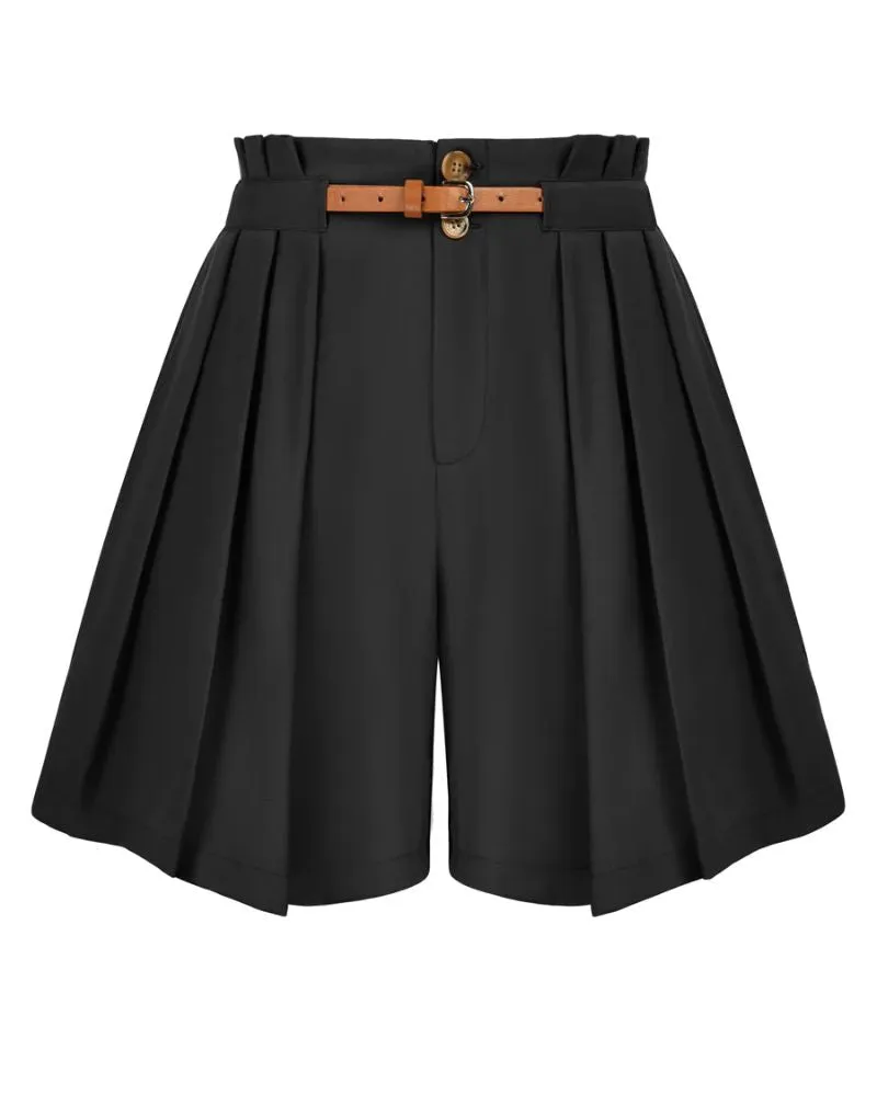 Seckill Offer⌛Wide Leg Shorts with Belt High Waist Pleated Front Shorts