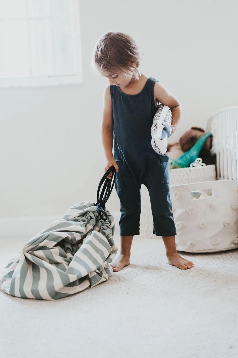 Stripes Green toy storage bag