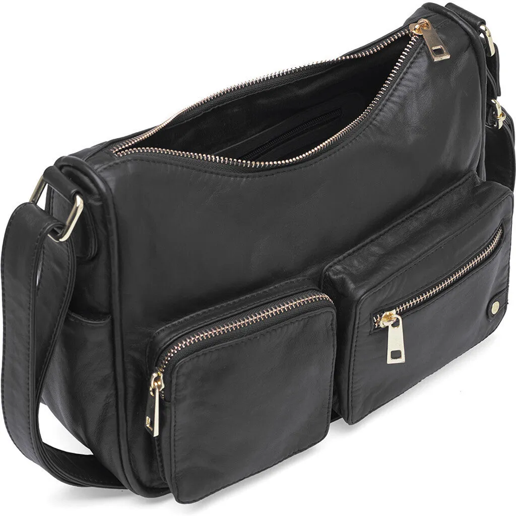 Stylish shoulderbag in soft leather quality / 16278 - Black / Gold