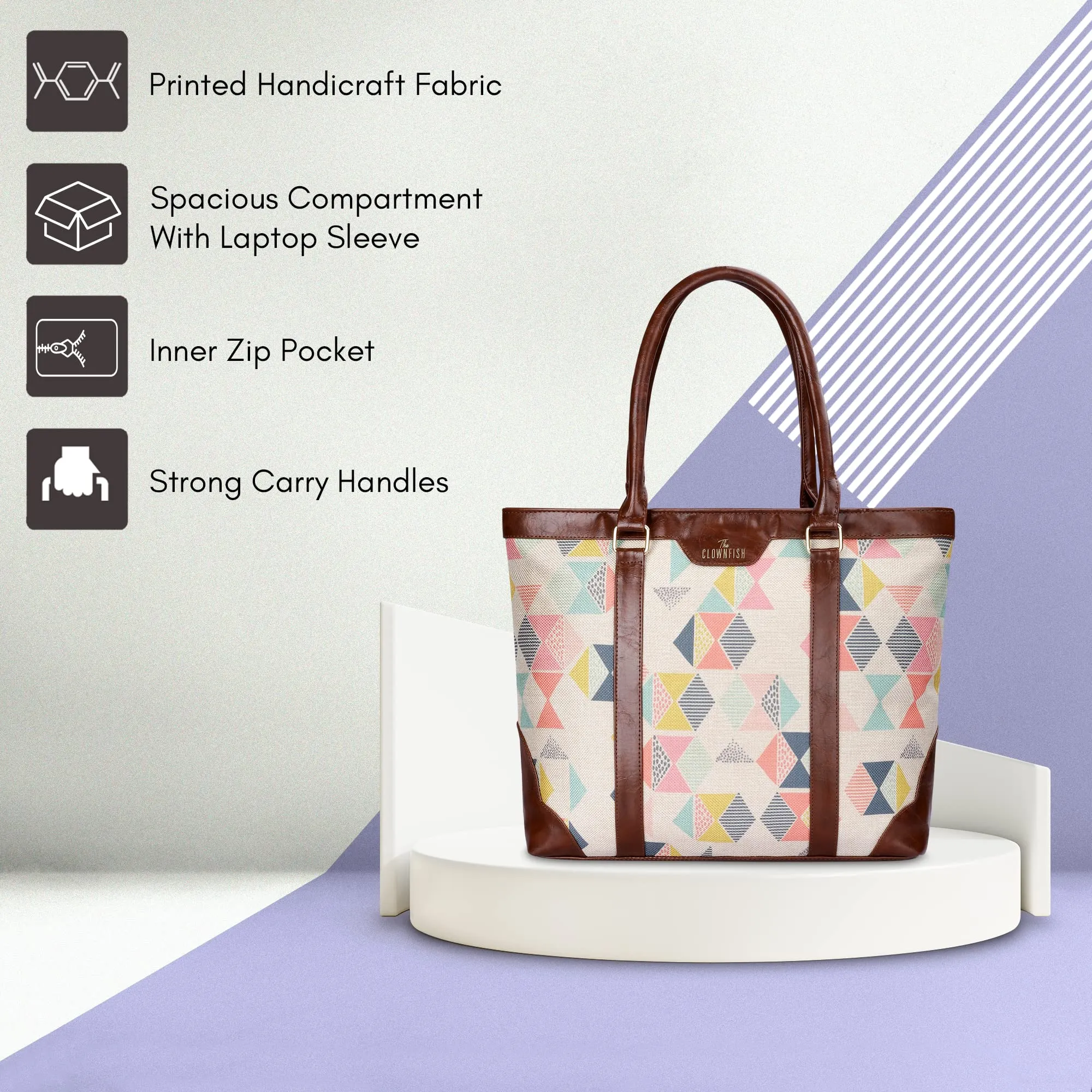 THE CLOWNFISH Miranda Series 15.6 inch Laptop Bag For Women Printed Handicraft Fabric & Faux Leather Office Bag Briefcase Hand Messenger bag Tote Shoulder Bag (Multicolour)