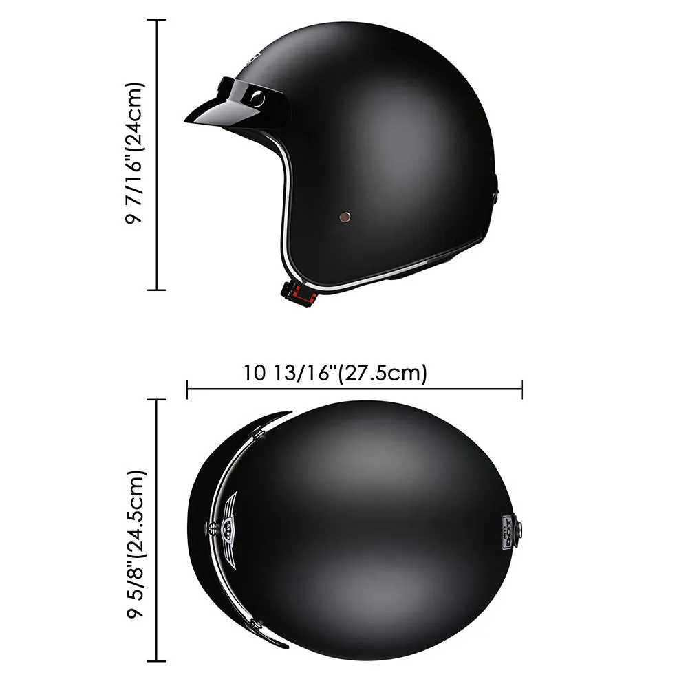 TheLAShop Open Face Helmet with Visor 3/4 DOT Matte Black