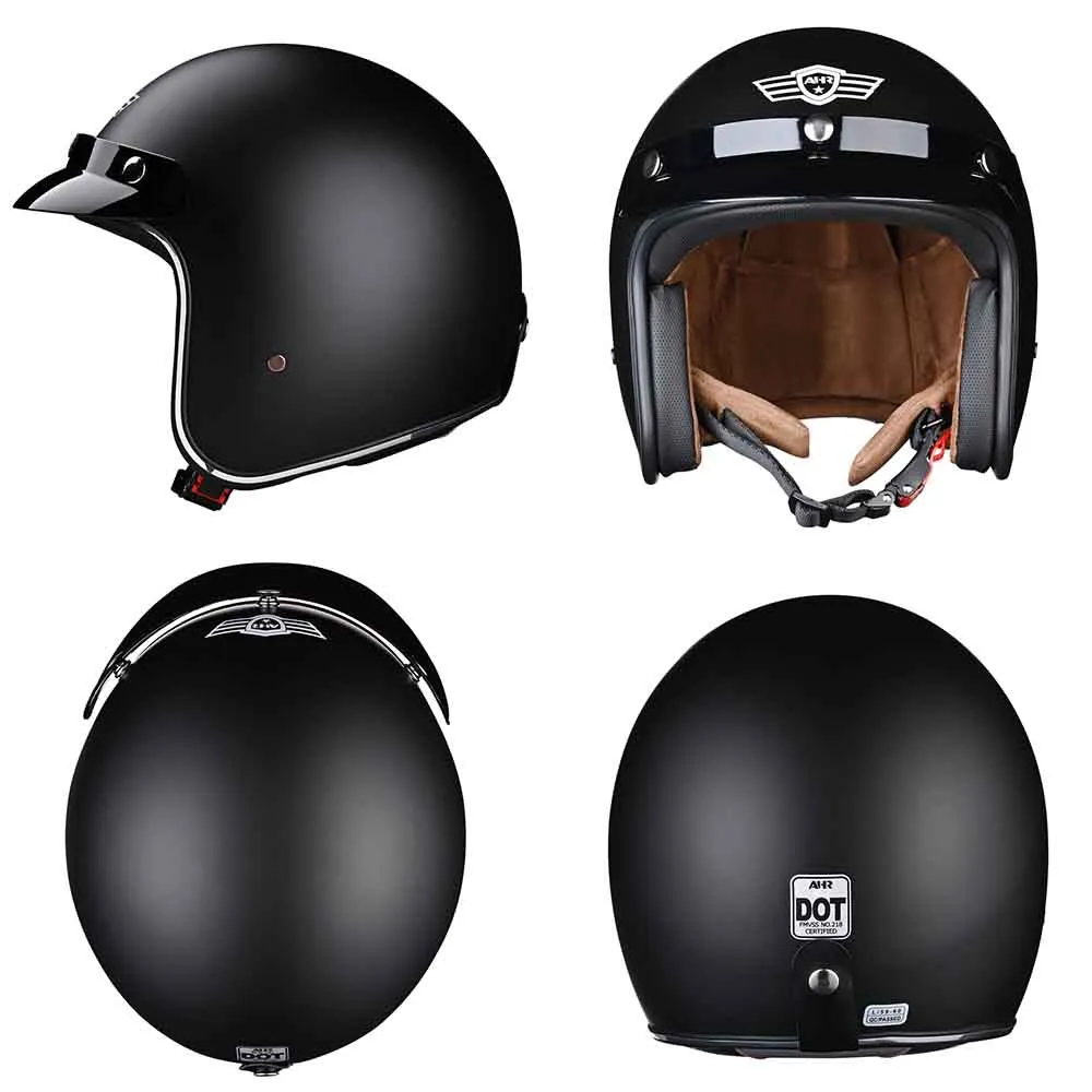 TheLAShop Open Face Helmet with Visor 3/4 DOT Matte Black