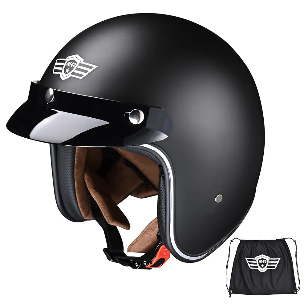 TheLAShop Open Face Helmet with Visor 3/4 DOT Matte Black