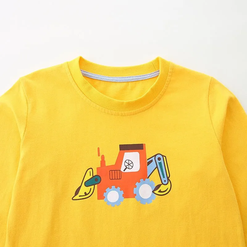 Toddler/Kid Boy Cartoon Vehicle Print Yellow Long Sleeve Shirt