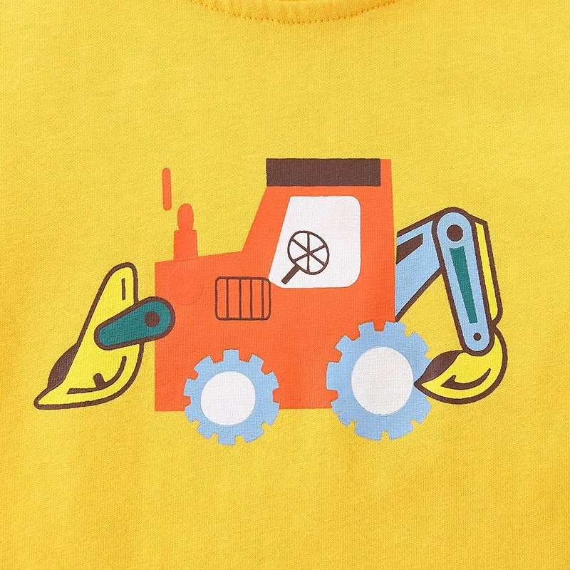 Toddler/Kid Boy Cartoon Vehicle Print Yellow Long Sleeve Shirt