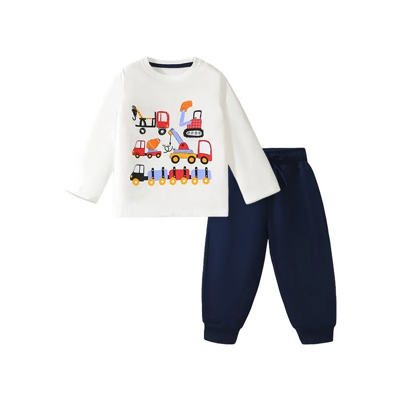 Toddler/Kid Boy Vehicle Design Long Sleeve Shirt with Pants Set