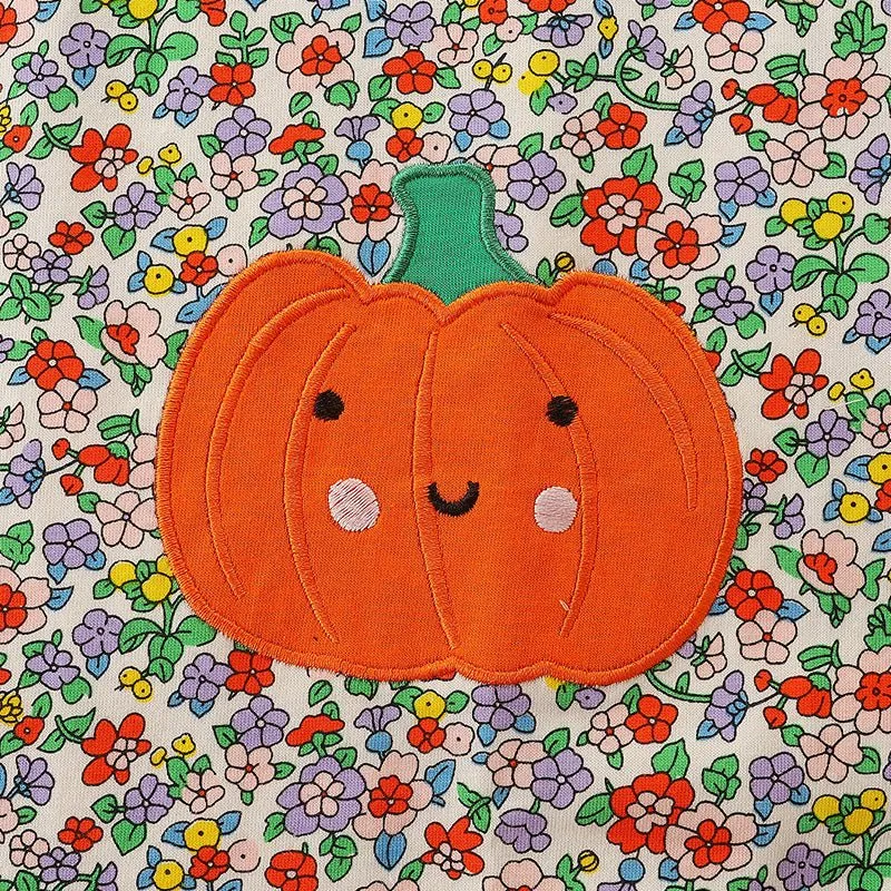 Toddler/Kid Girl Festive Fall Smiley Pumpkins Floral Dress