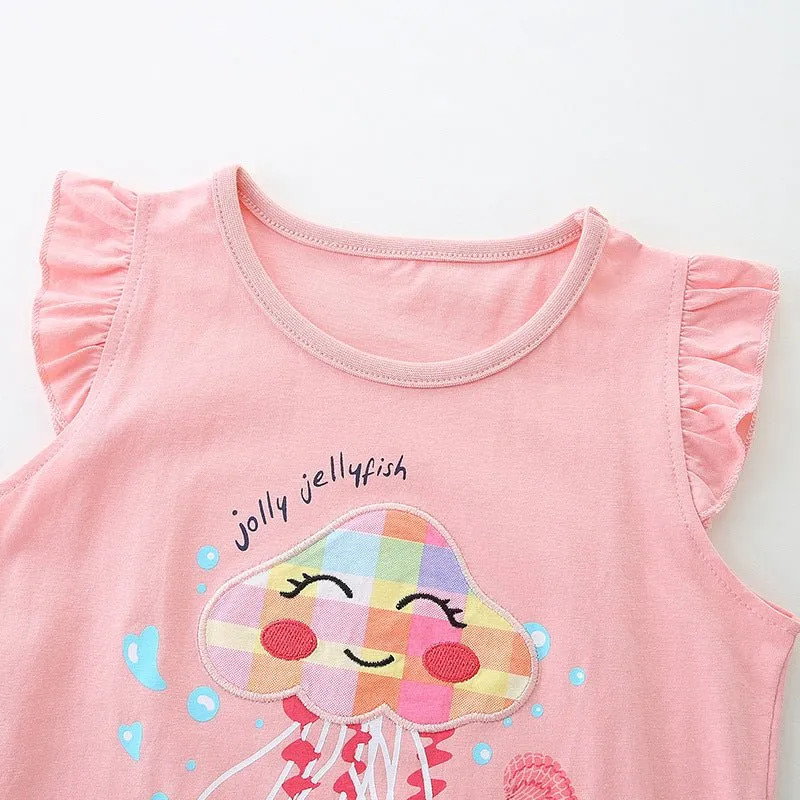 Toddler/Kid Girl's Jellyfish Design Tee with Shorts Set