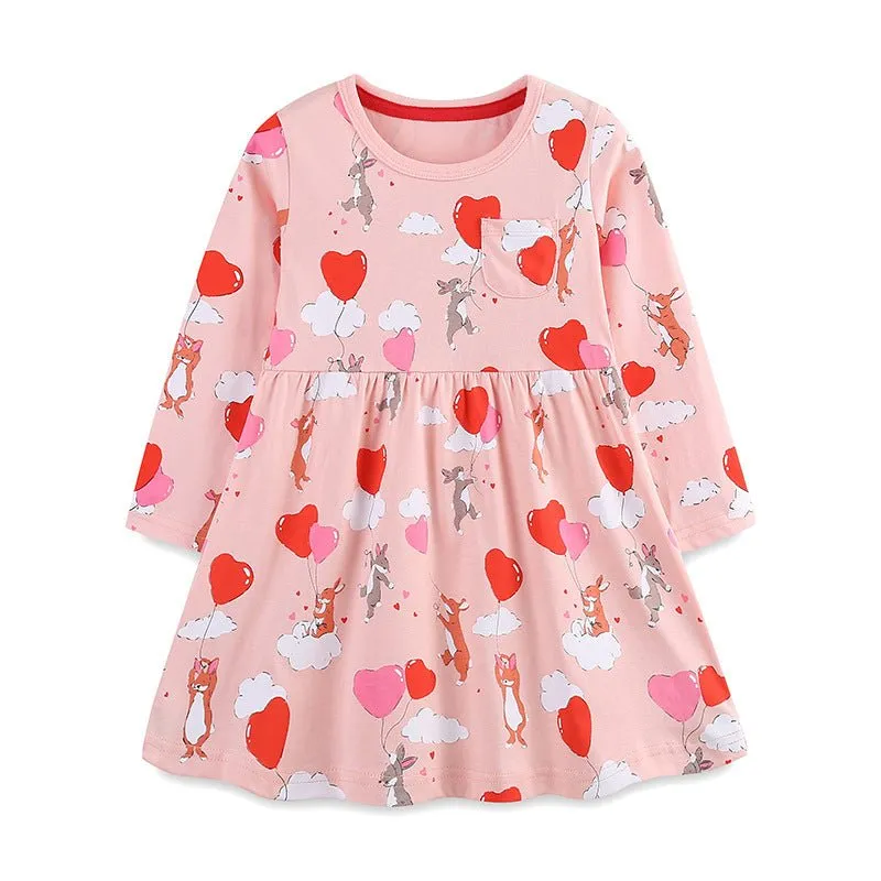 Toddler/Kid Girl's Long Sleeve Bunny's Sky Adventure Print Design Dress