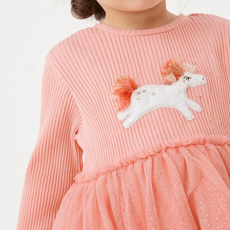 Toddler/Kid Girl's Long Sleeve Cutie Little White Horse Dress