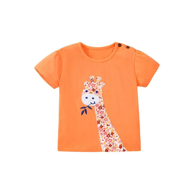 Toddler/Kid Girls Short Sleeve Cartoon Giraffe Design T-Shirt