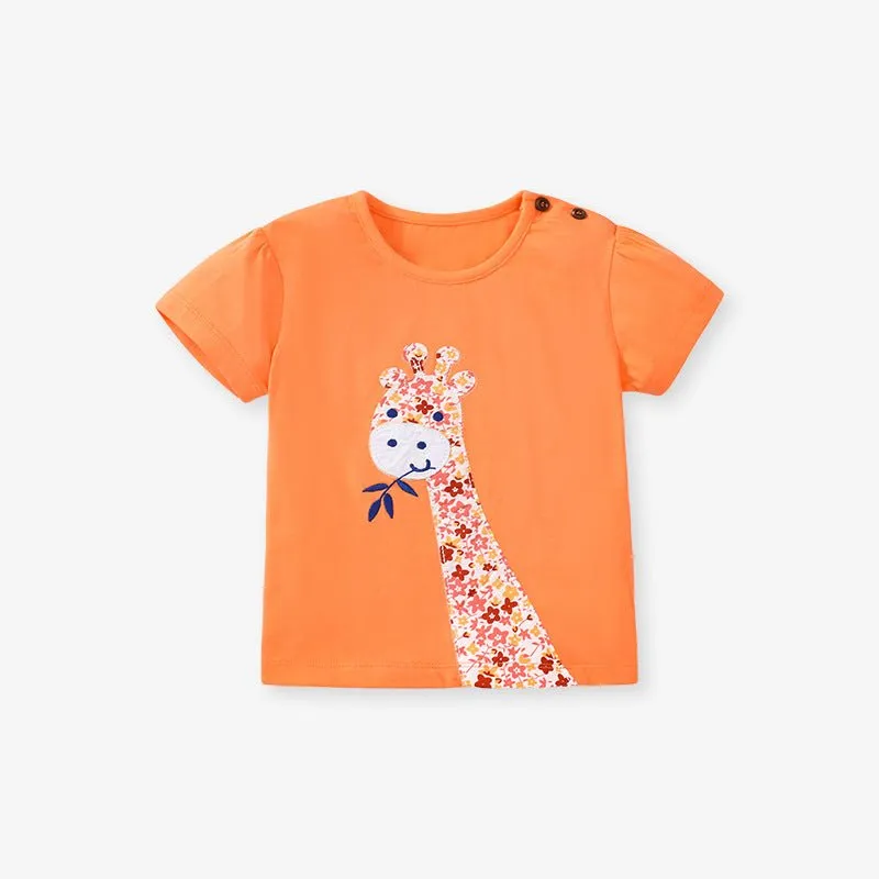 Toddler/Kid Girls Short Sleeve Cartoon Giraffe Design T-Shirt