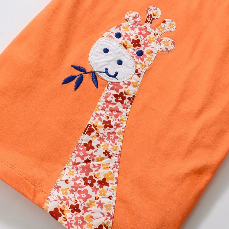 Toddler/Kid Girls Short Sleeve Cartoon Giraffe Design T-Shirt