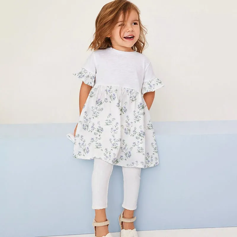 Toddler/Kid Girl's Short Sleeve Floral Print Dress with Leggings Set