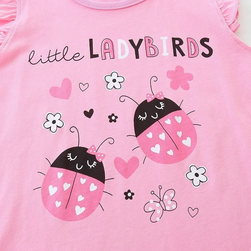 Toddler/Kid Girl's Short Sleeve Little Ladybirds Print Design Pink T-Shirt