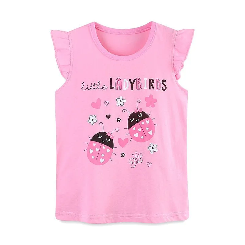 Toddler/Kid Girl's Short Sleeve Little Ladybirds Print Design Pink T-Shirt