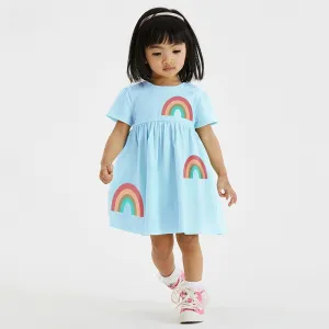 Toddler/Kid Girl's Short Sleeve Rainbow Design Blue Dress