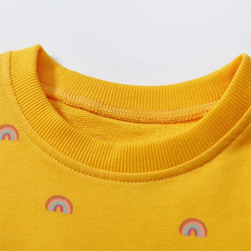 Toddler/Kid Girl's Short Sleeve Rainbow Print Design Yellow Dress