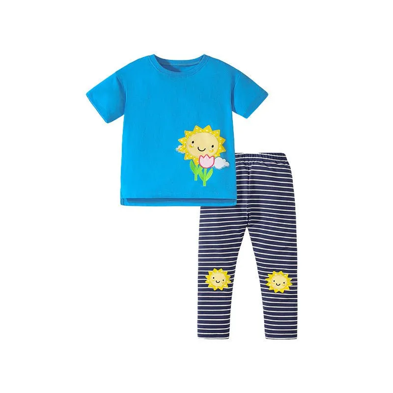 Toddler/Kid Girl's Short Sleeve Sunflower Design Tee with Leggings Set