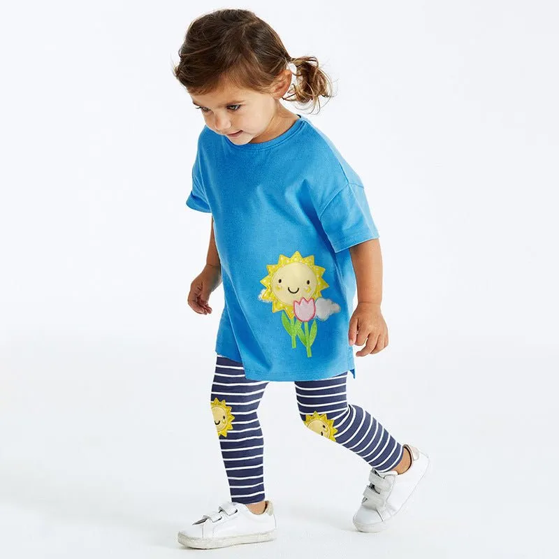 Toddler/Kid Girl's Short Sleeve Sunflower Design Tee with Leggings Set