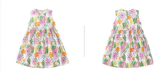 Toddler/Kid Girl's Sleeveless Colorful Tropical Flowers Print Design Dress