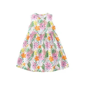 Toddler/Kid Girl's Sleeveless Colorful Tropical Flowers Print Design Dress