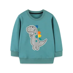 Toddler/Kid Smiley Dinosaur Teal Sweatshirt