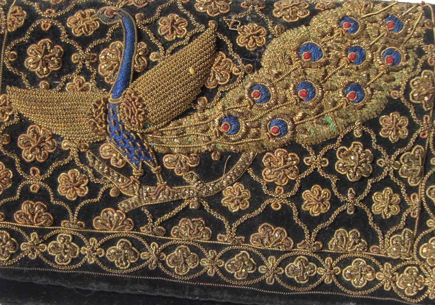 Vintage 60s Zardozi Peacock Purse Embroidered Indian Clutch