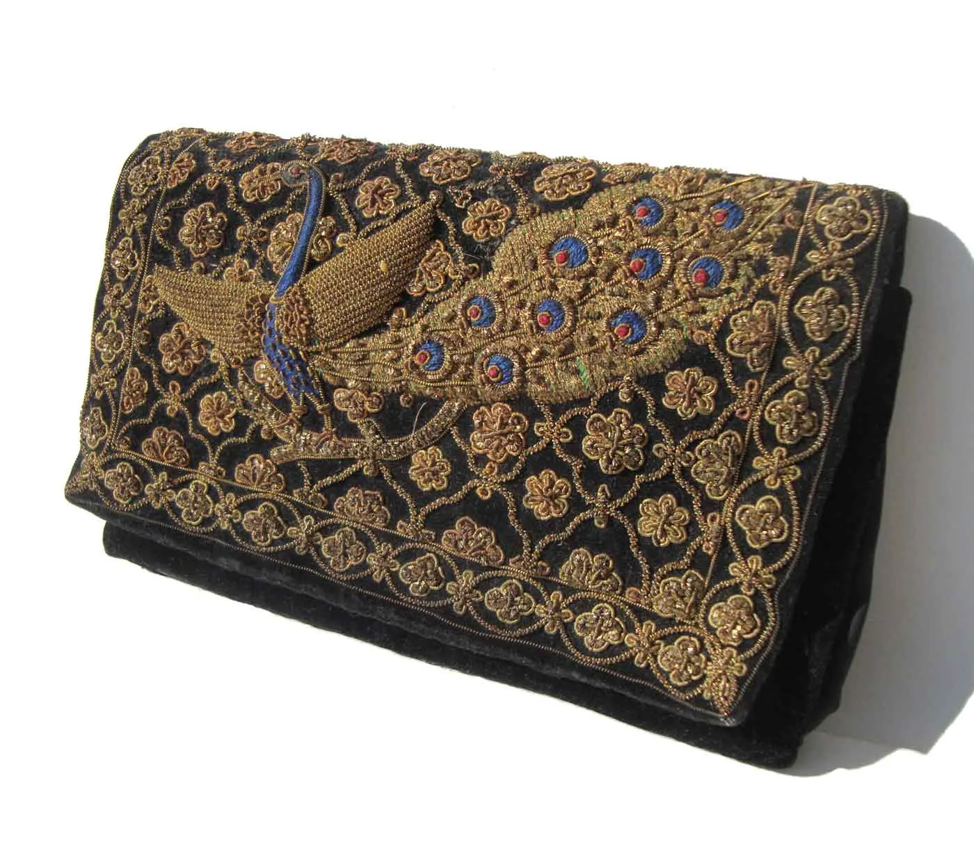 Vintage 60s Zardozi Peacock Purse Embroidered Indian Clutch