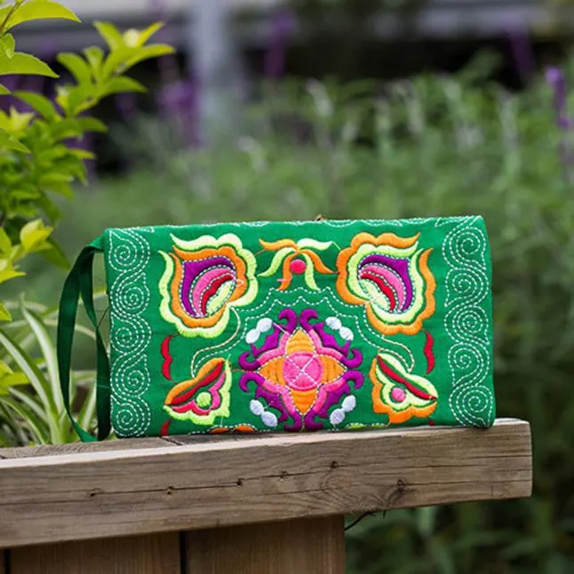 Vintage Handmade Embroidered Wrist-let Clutch Bag Purse