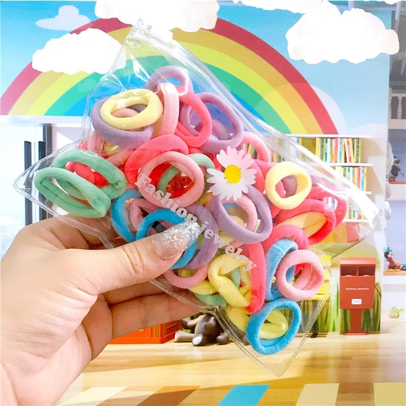 Wenkouban 50Pcs/Bag Colorful Nylon Small Rubber Band For Girl Fashion Children Tie Ponytail Holder Elastic Scrunchie Kids Hair Accessories