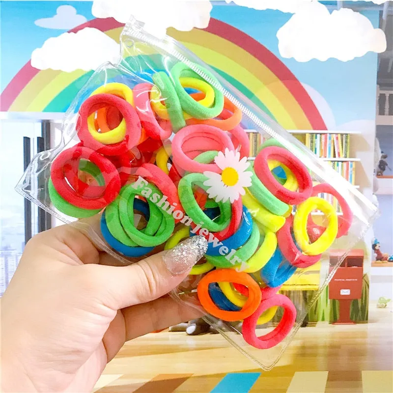 Wenkouban 50Pcs/Bag Colorful Nylon Small Rubber Band For Girl Fashion Children Tie Ponytail Holder Elastic Scrunchie Kids Hair Accessories