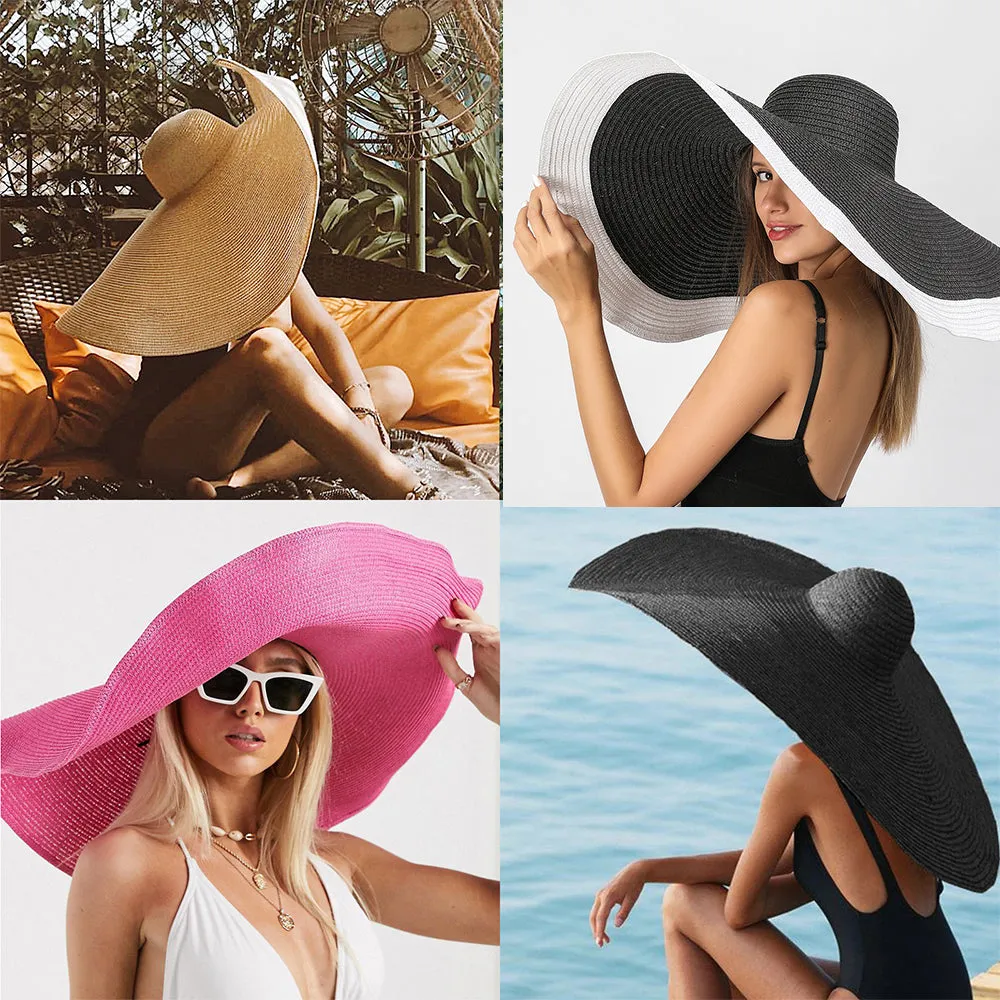 Women Summer Sun Protection Straw Hat Beach Oversized Brim Big Floppy Folding Sun Hat